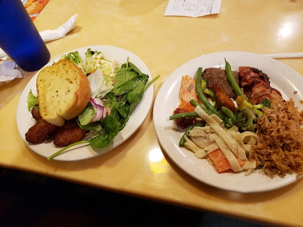 Green Salad Garlic Bread Ribs Salmon Fried Rice
